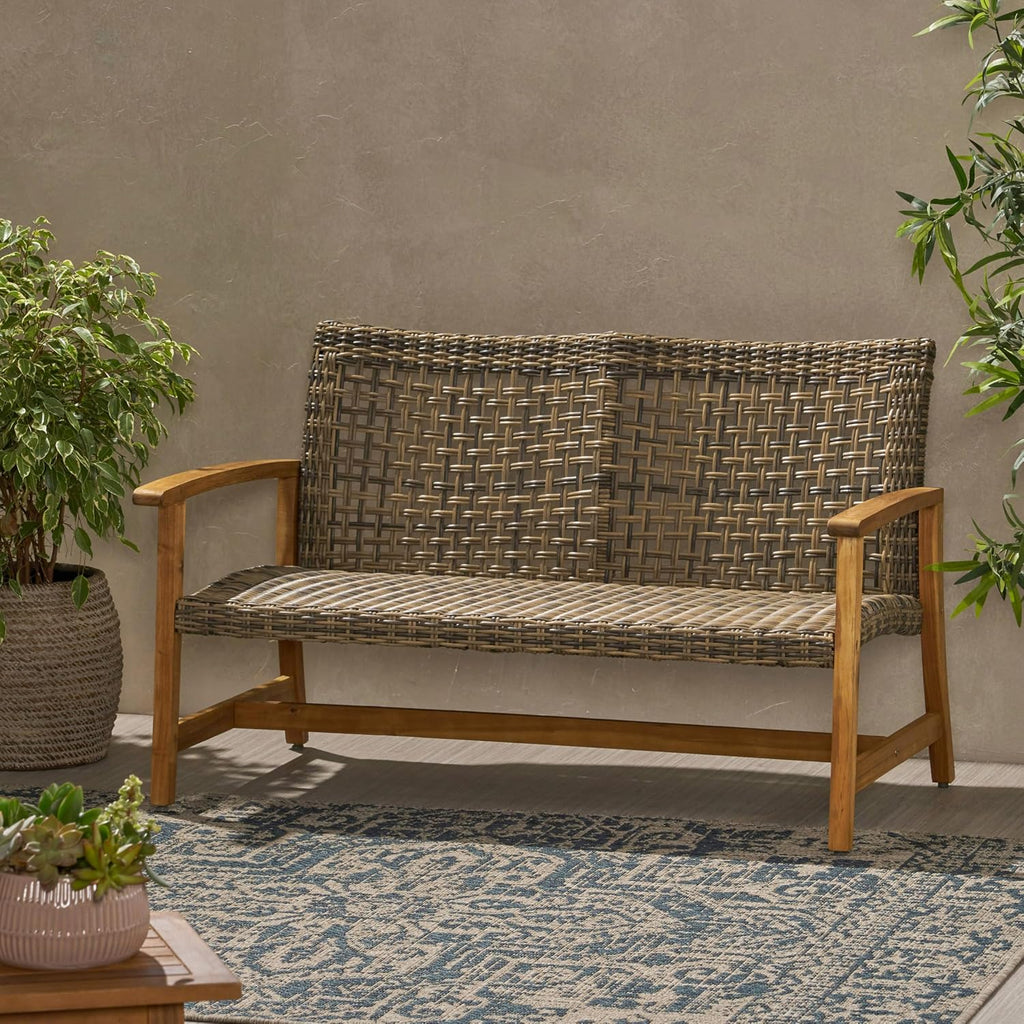 Hampton Wood Wicker Loveseat, Natural Grey