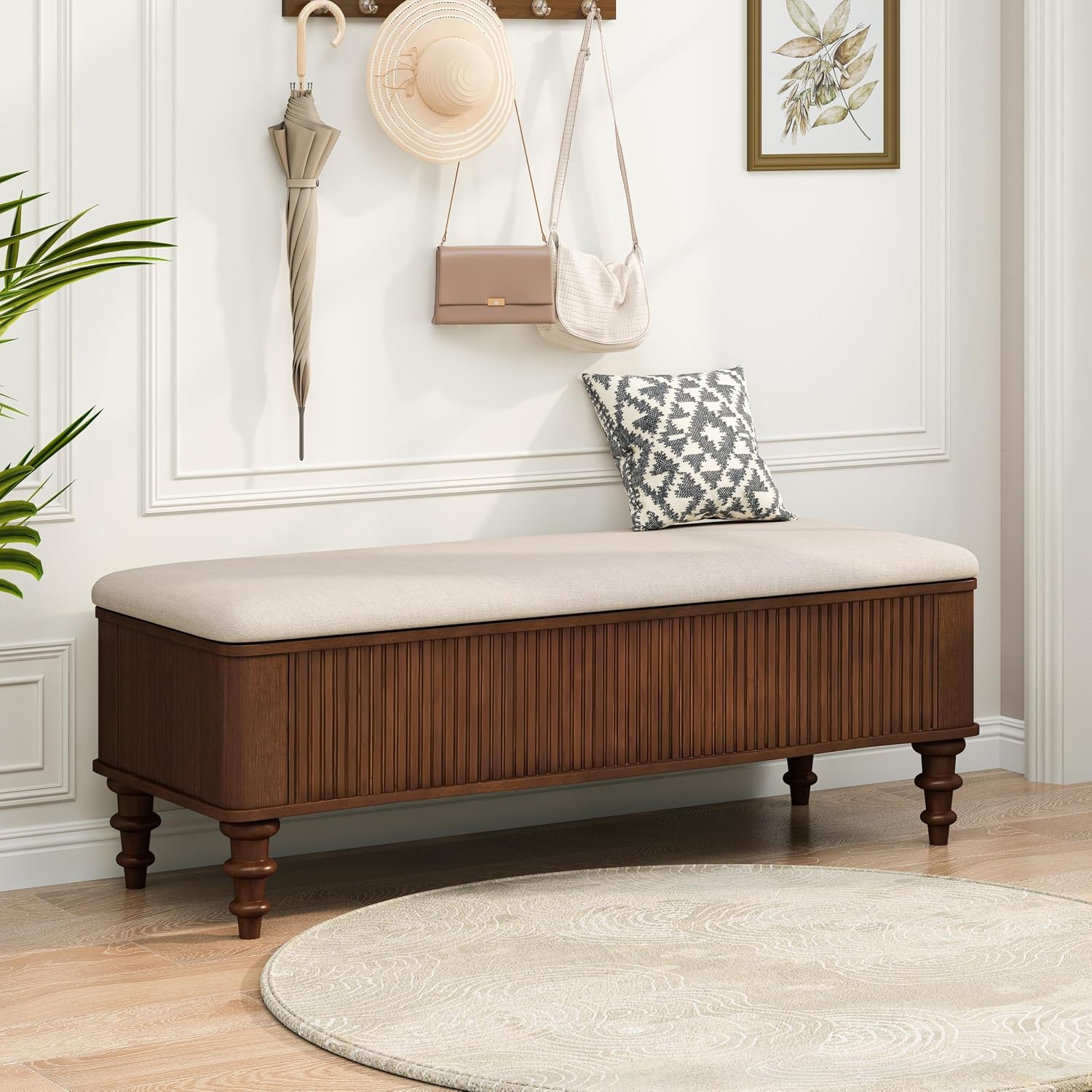 Walnut 50.8" Wood Storage Bench