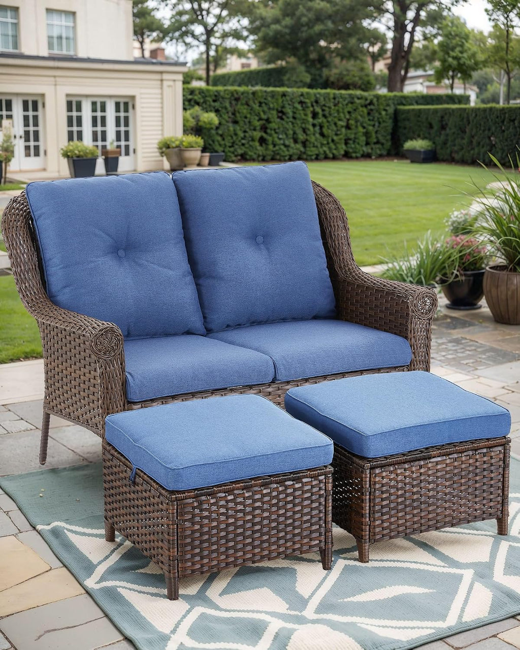 Brown Wicker Patio Loveseat