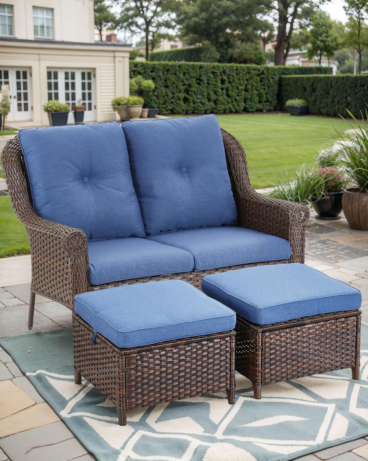 Brown Wicker Patio Loveseat