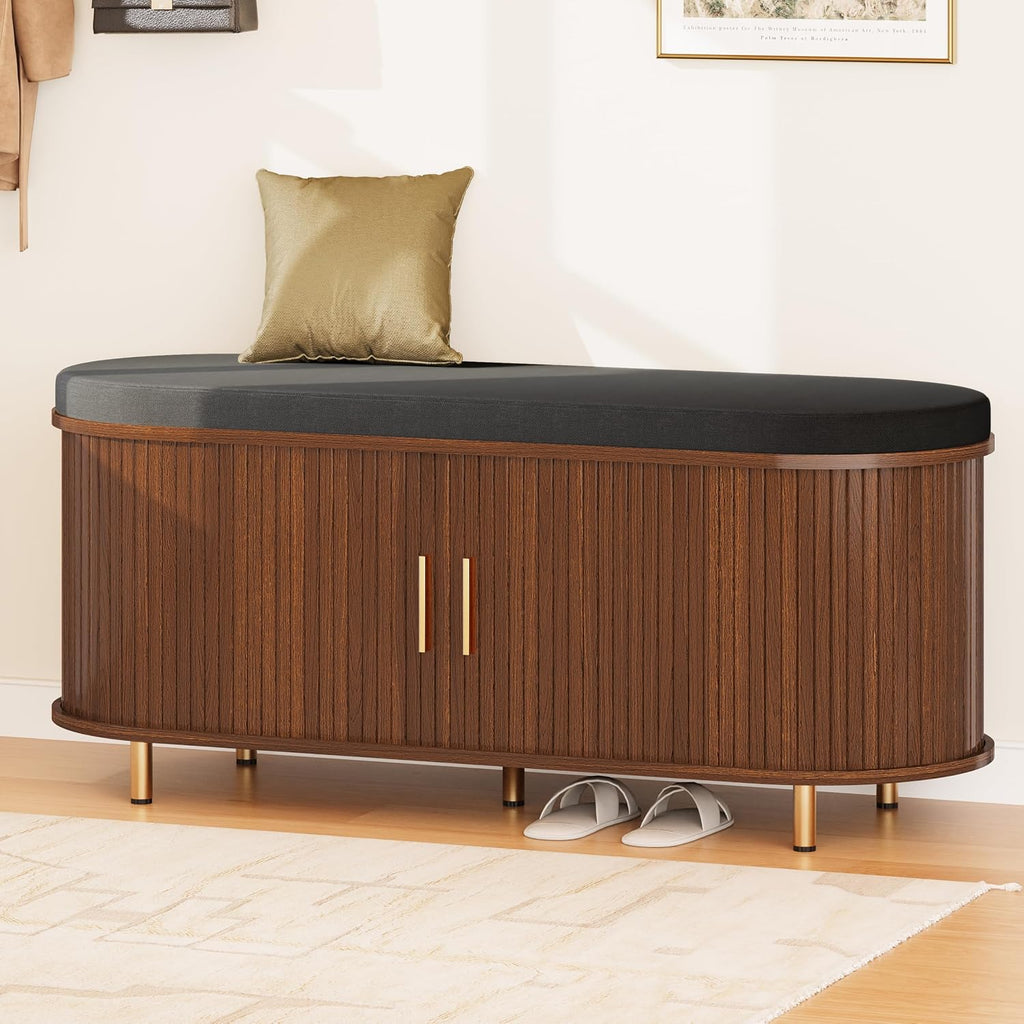 Walnut 43.3" Fluted Shoe Bench