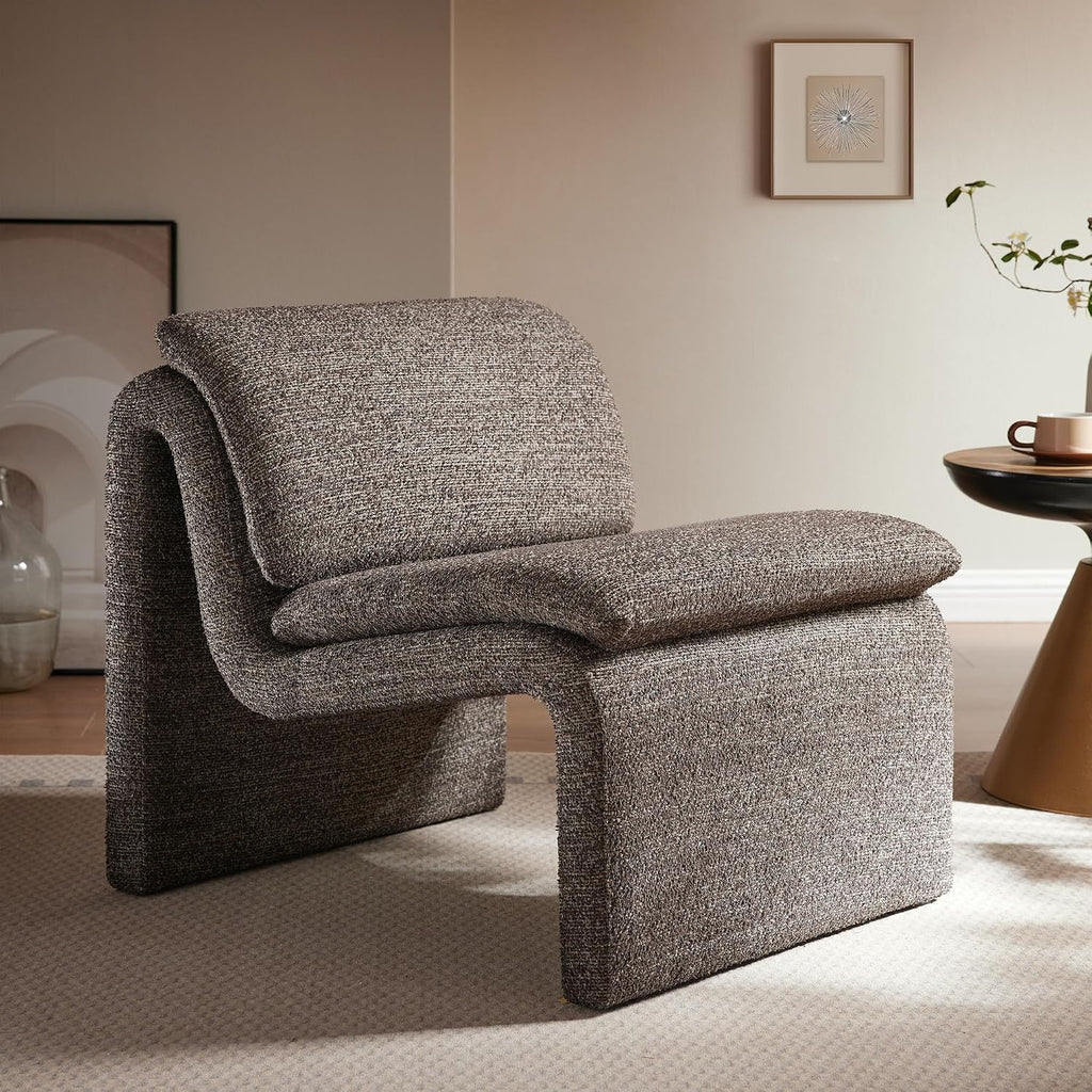 Antique Boucle Lume Curved Armless Lounge Chair