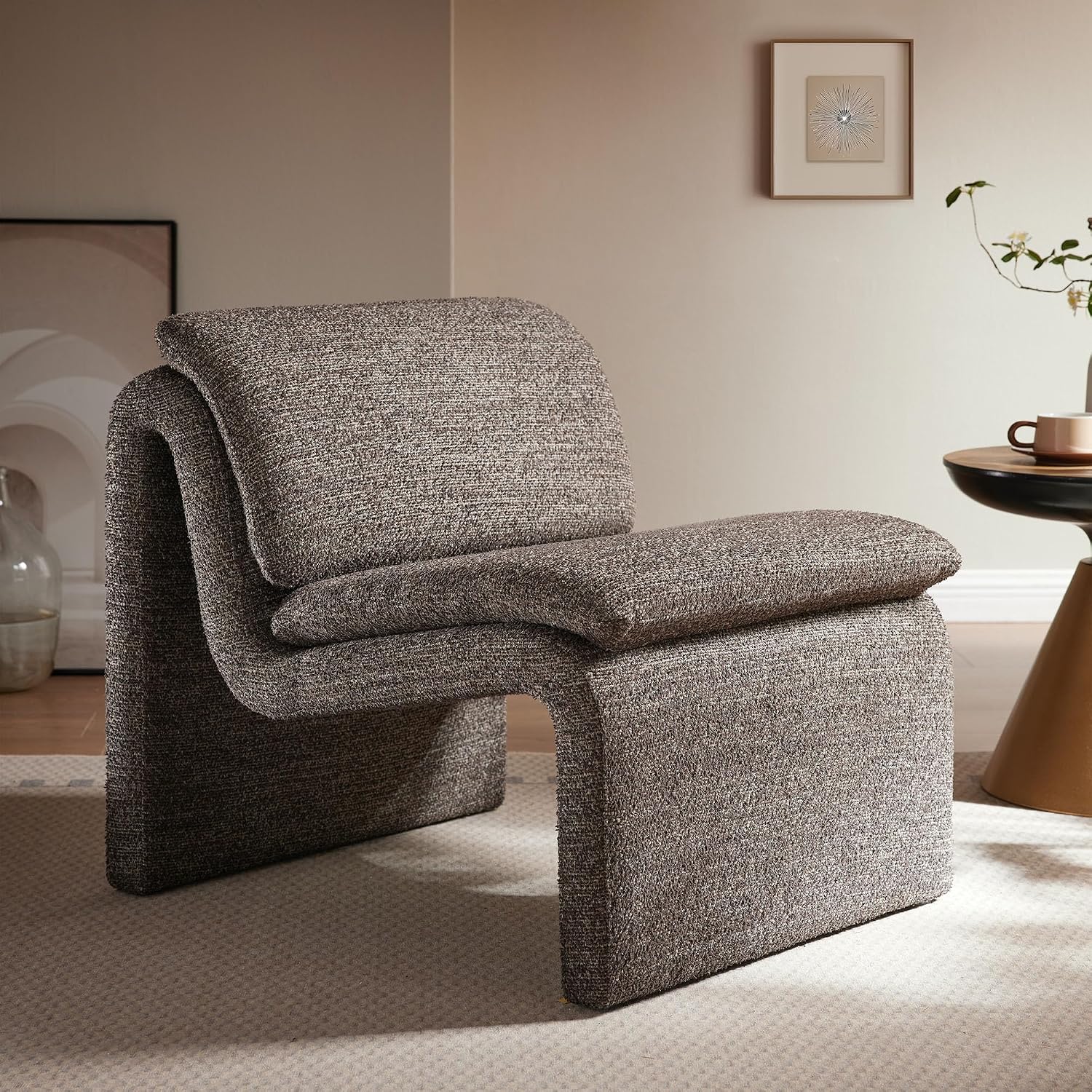 Antique Boucle Lume Curved Armless Lounge Chair
