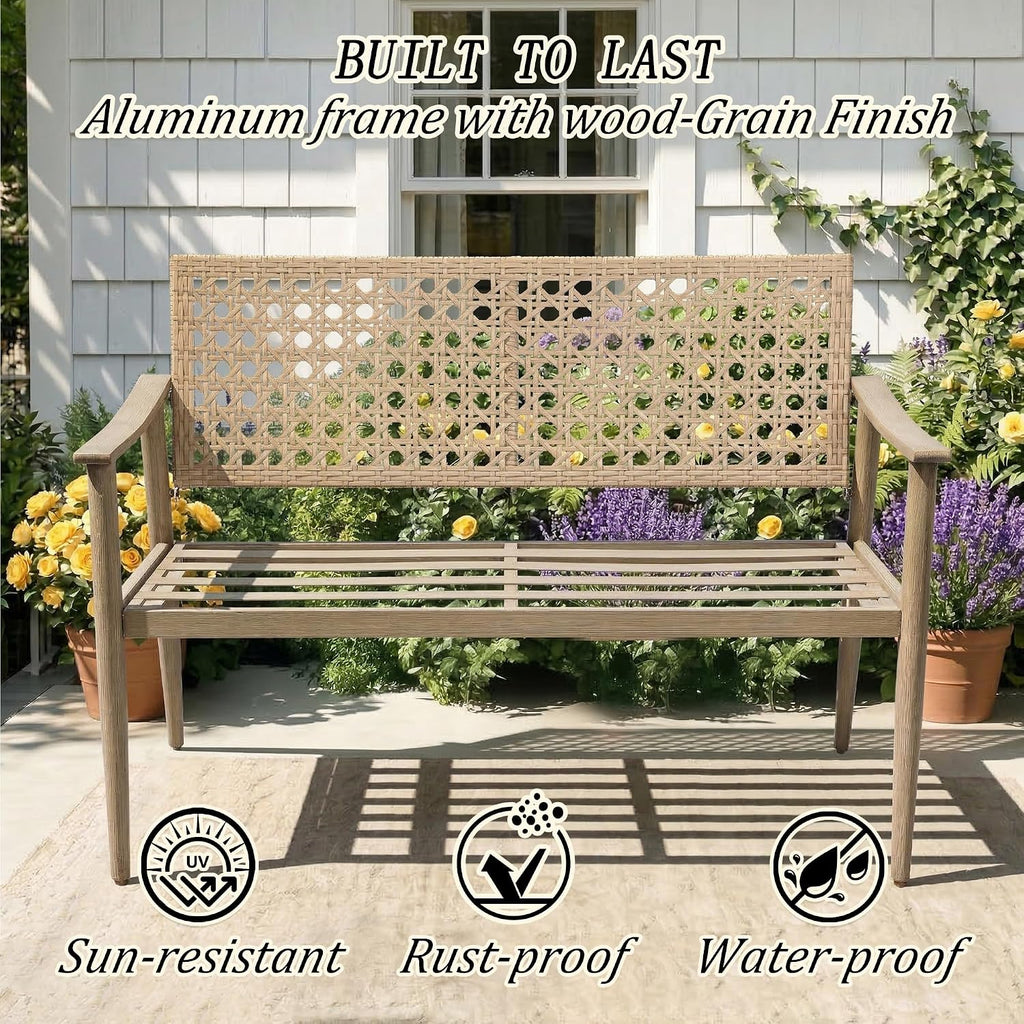 Wicker Patio Bench with Cushion