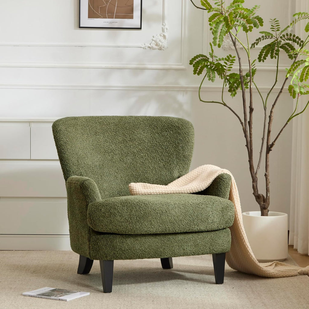Olive Green Boucle Colby Club Chair