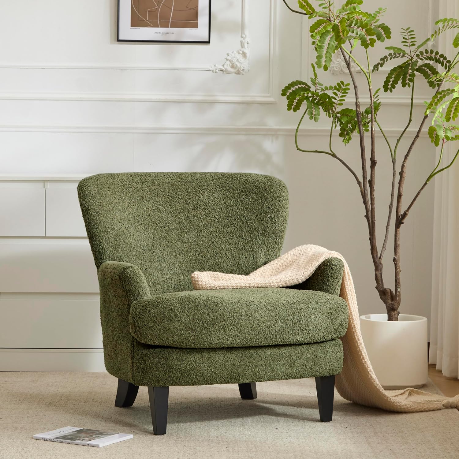 Olive Green Boucle Colby Club Chair