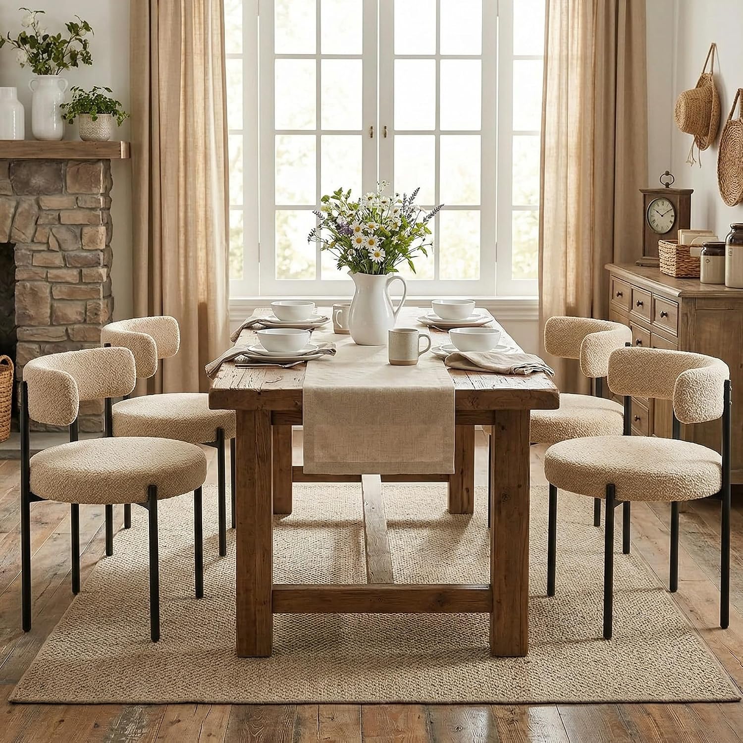 Set of 4 Beige Mid-Century Dining Chairs