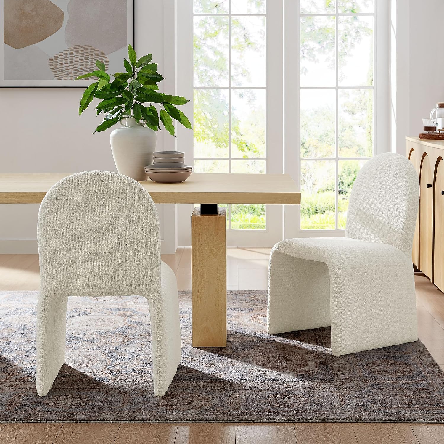 Cream Boucle Arch Slipper Dining Chair
