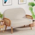 Beige Faux Leather Rattan Loveseat