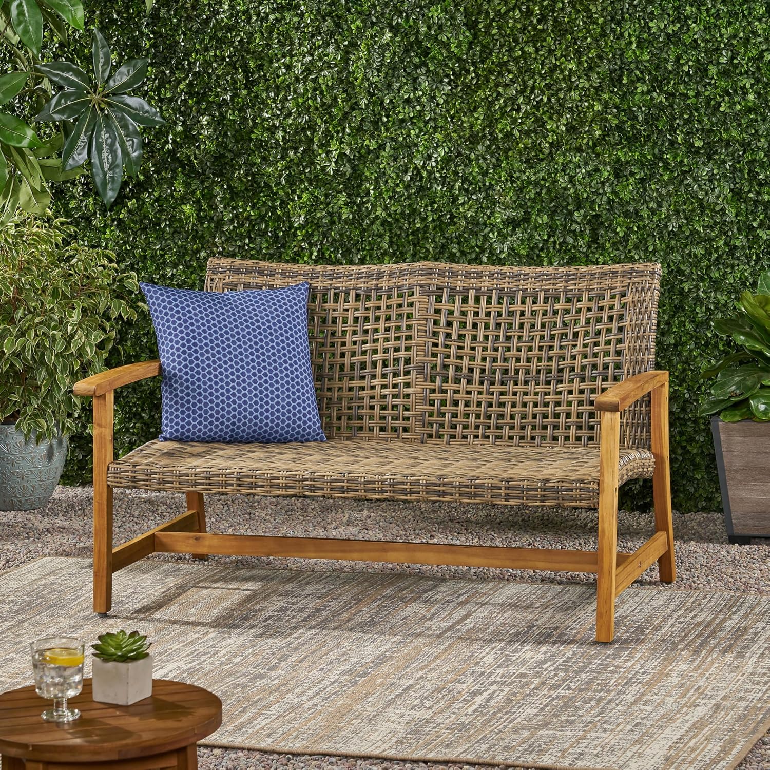 Hampton Wood Wicker Loveseat, Natural Grey